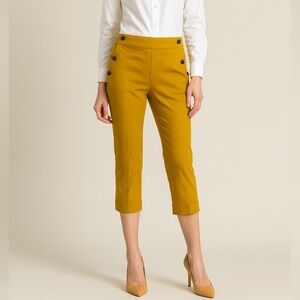 Jules & Leopold Casual Mustard Yellow Button-Detail Capri Pull On Pants Sz Small